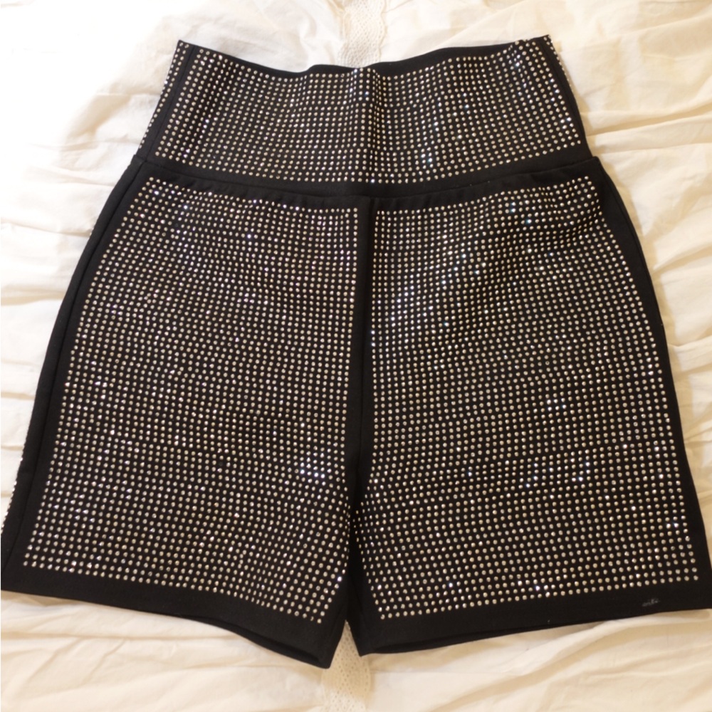 I.AM.GIA Black and White Studded Biker Shorts